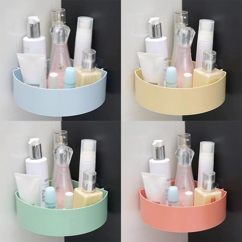 Plastic Wall Mount Triangle Shape Corner Shelf Basket Shower Caddy Rack Storage Shelves Shampoo Holder for Bathroom Kitchen - Deliverrpk