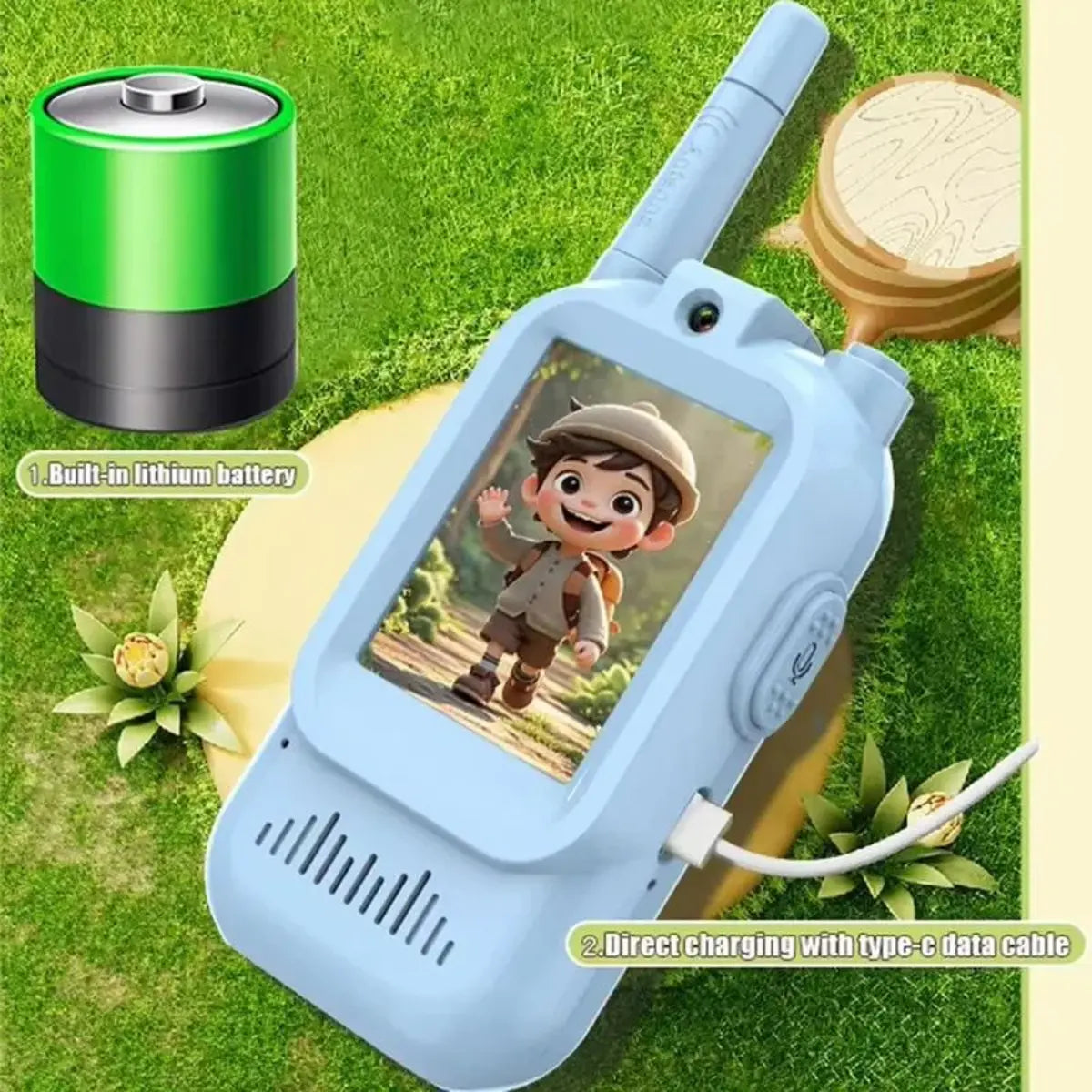 2-piece rechargeable kids video walkie talkie set for interactive communication