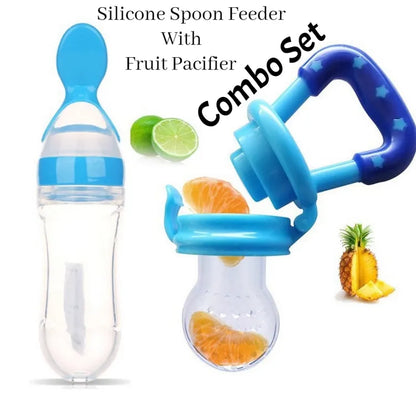 Combo Pack Baby Spoon Feeder Silicone Bottle Feeding Toddler Silicone Squeeze baby Bottle Spoon Milk Bottle Training Feeder Food Supplement With Fruit Pacifier - Deliverrpk