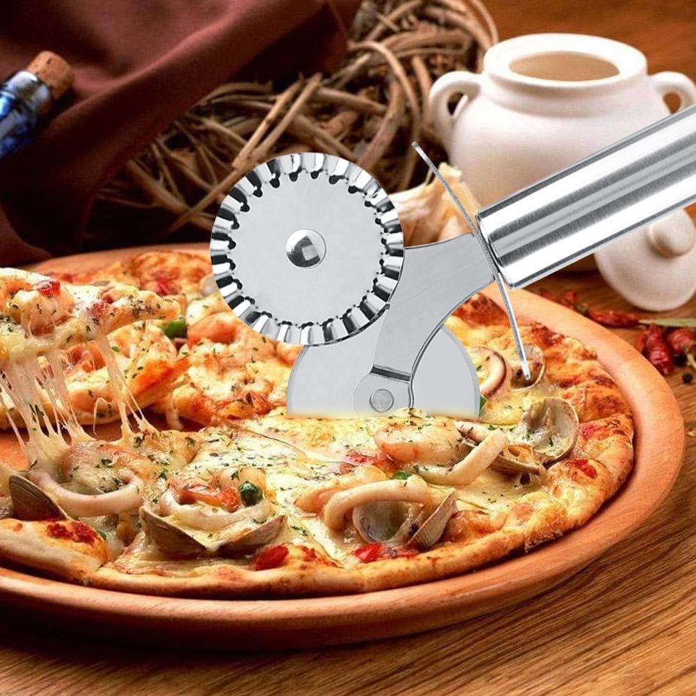 Double Wheel Pizza Cutter Wheel design is great for smooth and accurate cutting, good looking pizza tool. - Deliverrpk