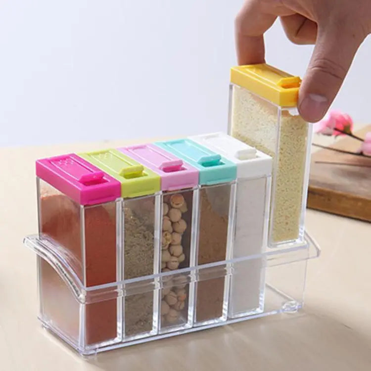 Transparent Spice Jar Colorful Lid Seasoning Box Set of 6pcs - Deliverrpk