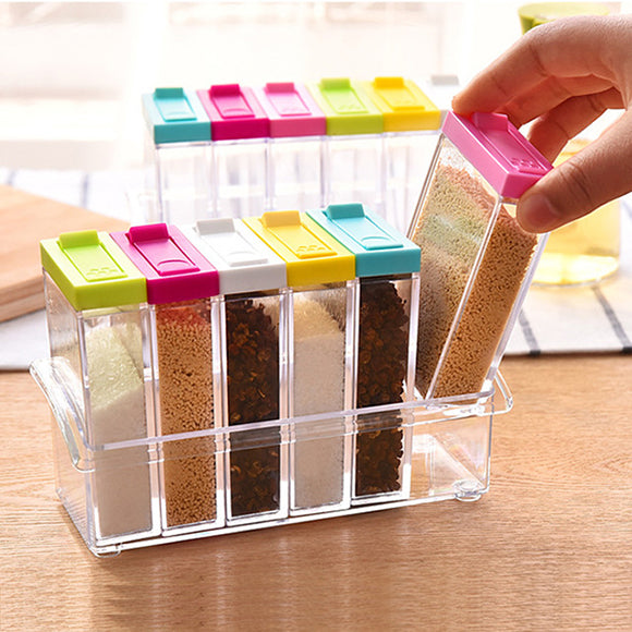 Transparent Spice Jar Colorful Lid Seasoning Box Set of 6pcs - Deliverrpk