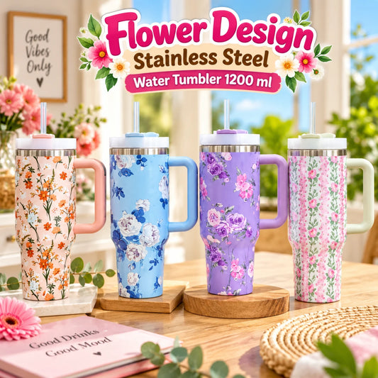 Flower Design Stainless Steel Water Tumbler 1200 ml