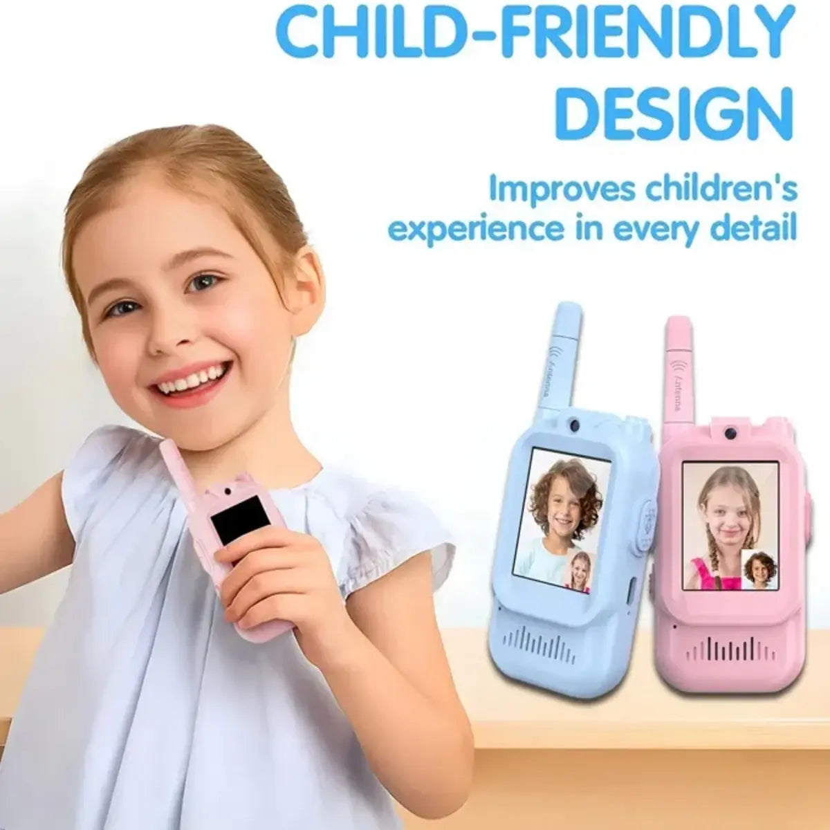 2-piece rechargeable kids video walkie talkie set for interactive communication