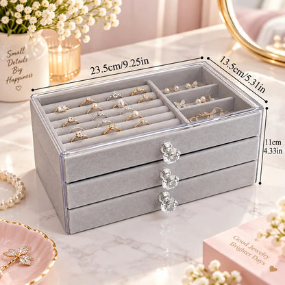 3 Drawer Jewellery Storage Box Gray | Jewelry Organizer