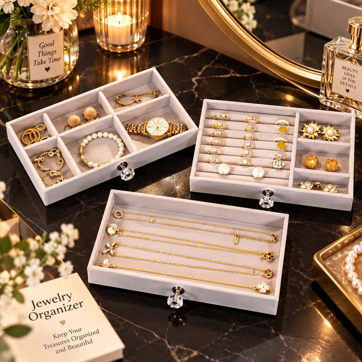 3 Drawer Jewellery Storage Box Gray | Jewelry Organizer