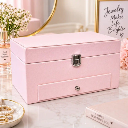 3 Layer jewellery Organizer box with multiple compartments for rings necklaces and earrings 
