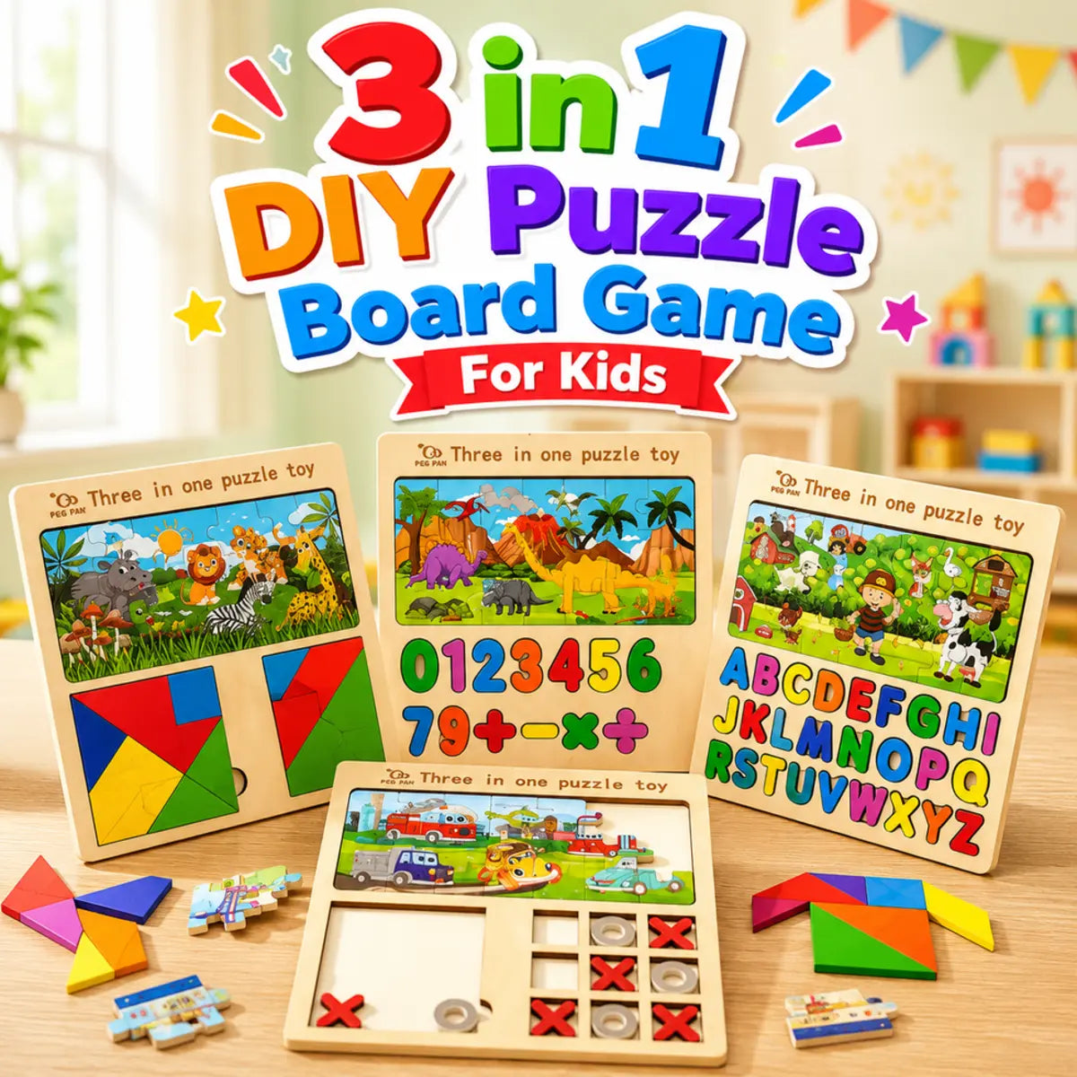 3 in 1 DIY Puzzle Board Game For Kids-Deliverrpk.