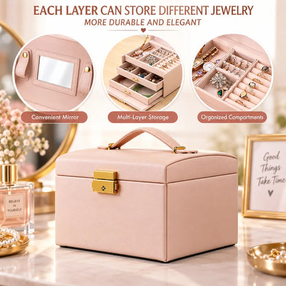 3-Layer Jewelry Organizer Box with Lock for Jewelry Storage

