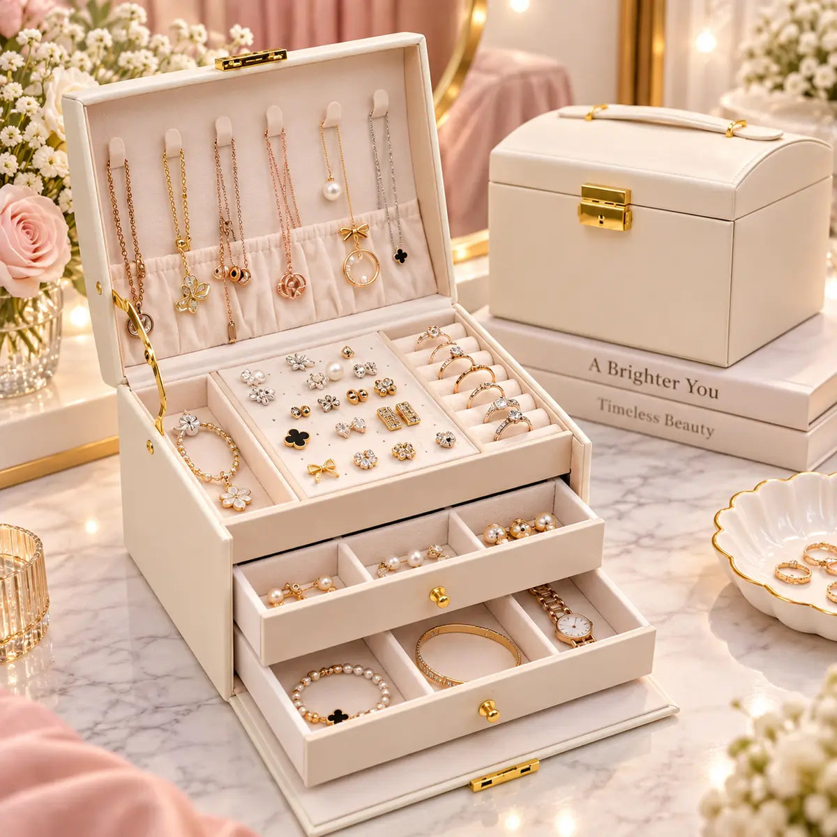 3-Layer Jewelry Organizer Box with Lock for Jewelry Storage