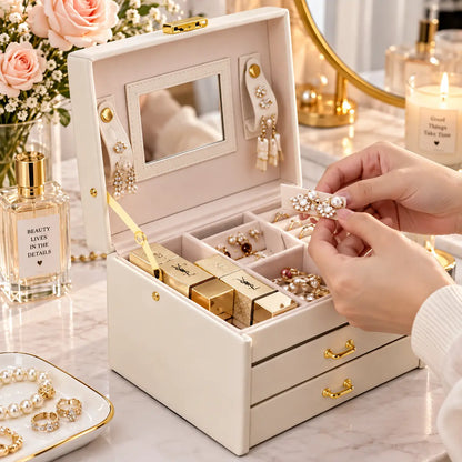 3-Layer Jewelry Organizer Box with Lock for Jewelry Storage