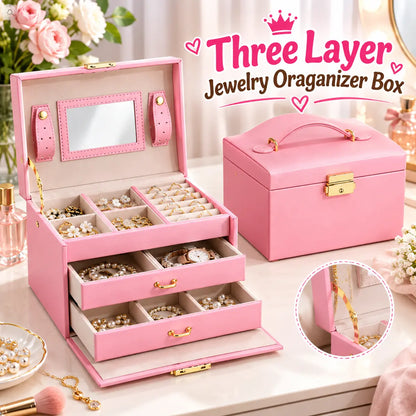 3-Layer Jewelry Organizer Box with Lock for Jewelry Storage