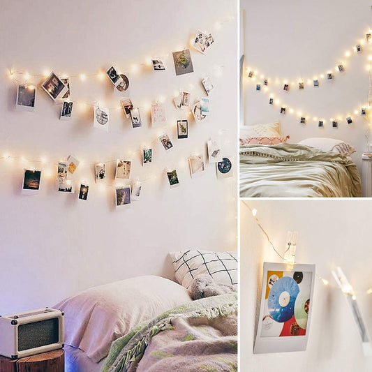 LED Photo Clip String Lights 5M 20 Clips 220v Plug Warm White LEDs Operated Fairy Bedroom Home Decoration for Hanging Photos - Deliverrpk