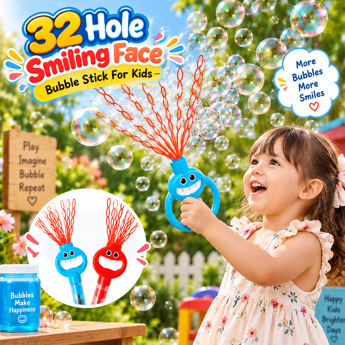 32 Hole Smiling Face Bubble Stick for Kids Bubble Making Toy