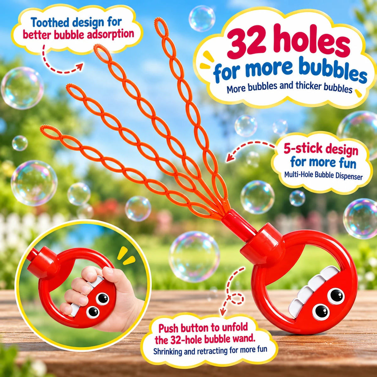 32 Hole Smiling Face Bubble Stick for Kids Bubble Making Toy