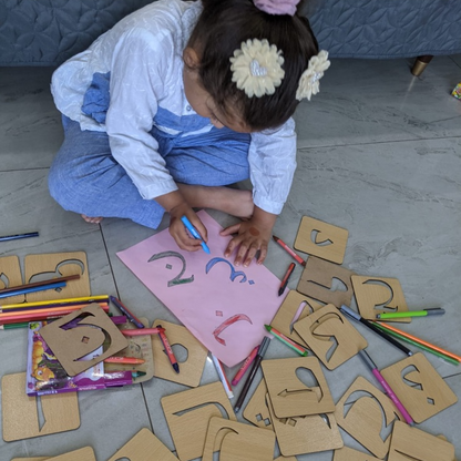 Puzzle Wooden Urdu, English Alphabet & Numbers Stencils Set