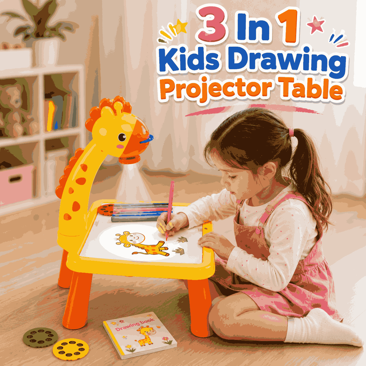 3 In 1 Kids Painting Drawing Activity Kit Projector Table (Random Color)