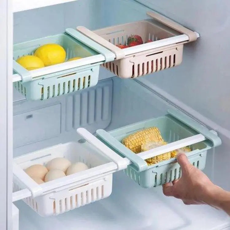 Pack of 2 Stretchable fridge organizer adjustable storage shelf drawer basket fresh spacer layer refrigerator organizer for candy fruit - Deliverrpk