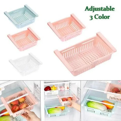 Pack of 2 Stretchable fridge organizer adjustable storage shelf drawer basket fresh spacer layer refrigerator organizer for candy fruit - Deliverrpk