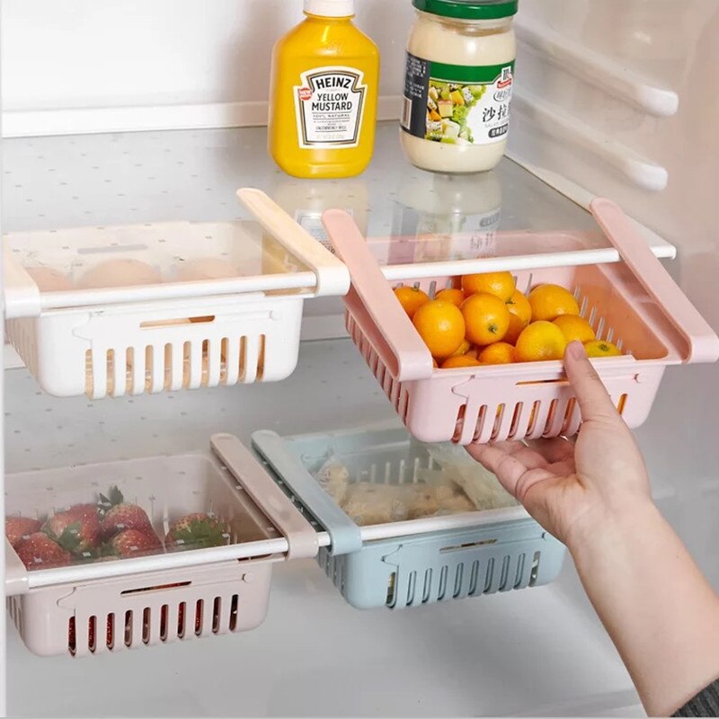 Pack of 2 Stretchable fridge organizer adjustable storage shelf drawer basket fresh spacer layer refrigerator organizer for candy fruit - Deliverrpk