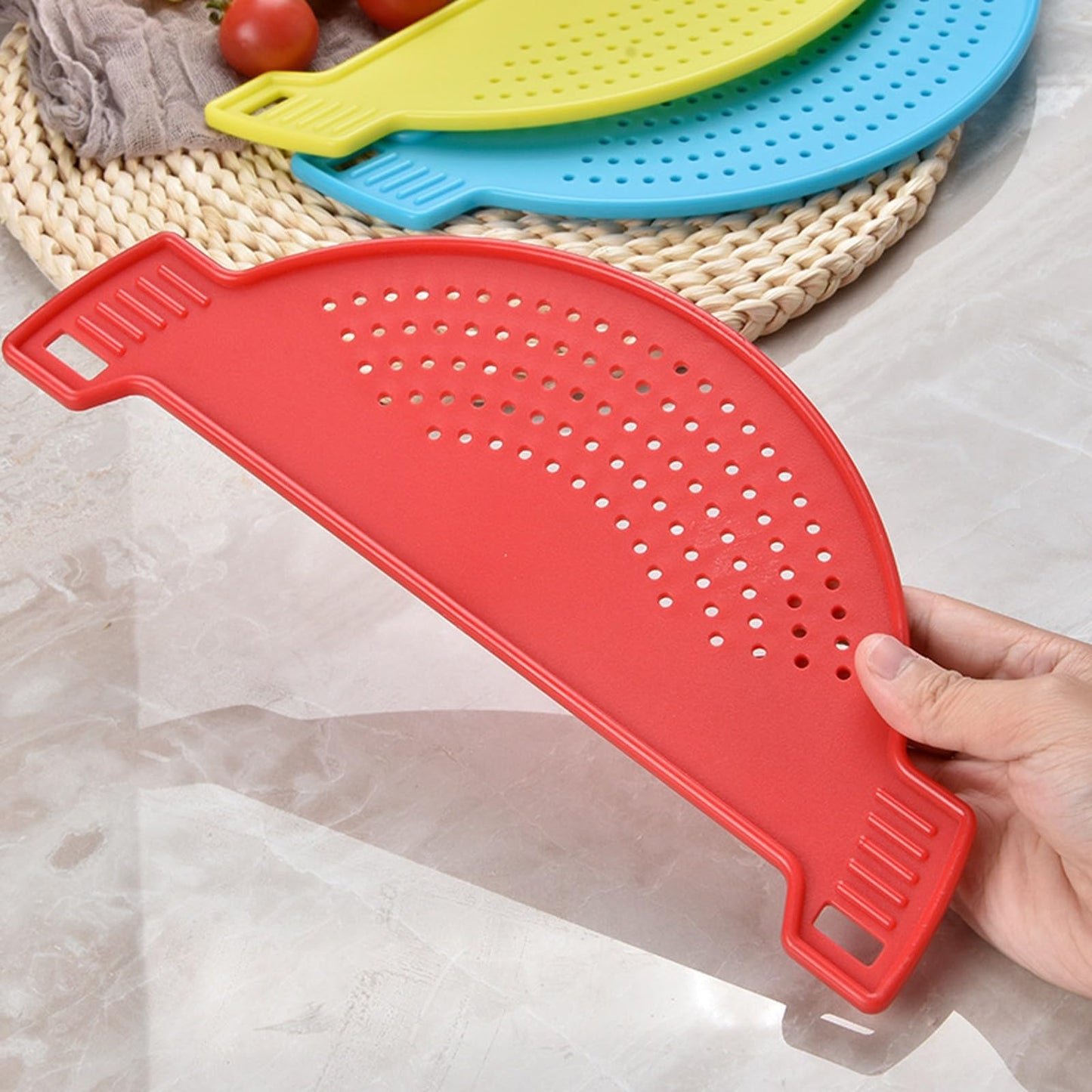 Drain basket washing rice filter leak-proof baffle kitchen gadget pot side drainer strainer screen drainer - Deliverrpk