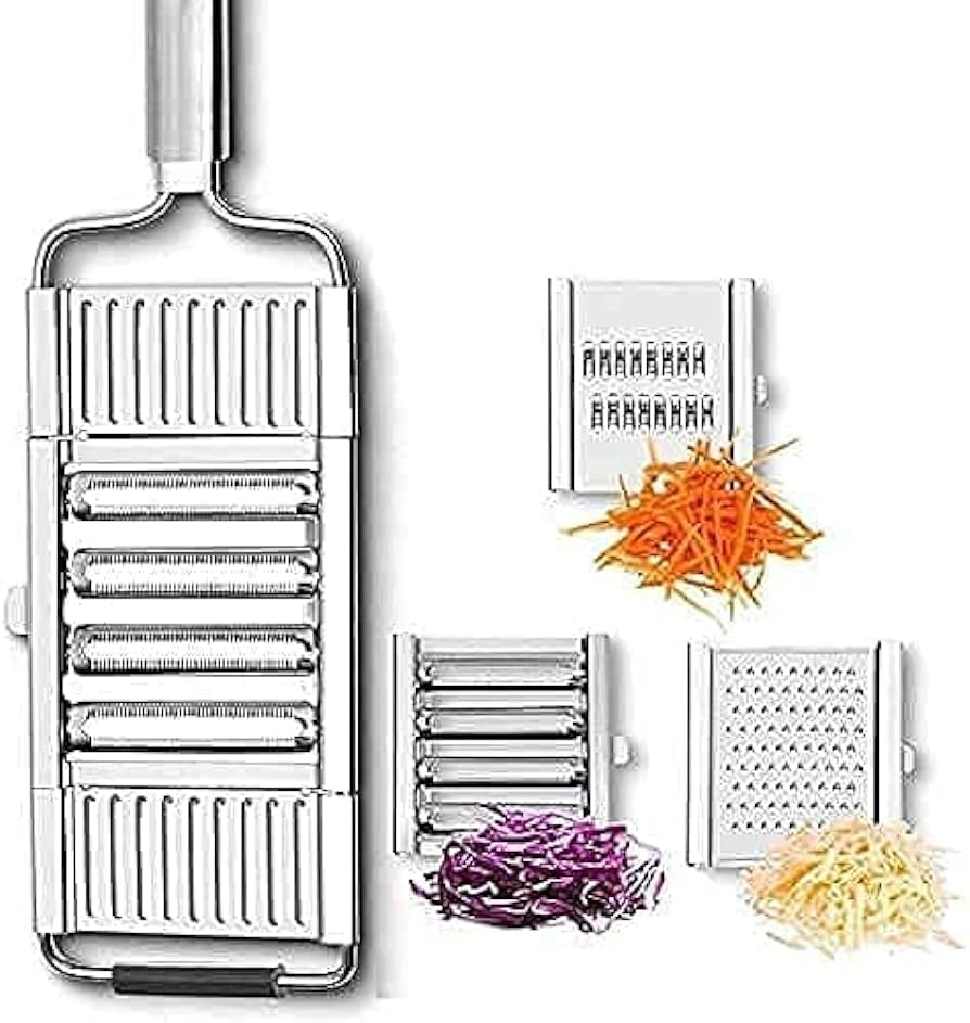 Stainless Steel Jumbo Slicer,4 in-1 Stainless Steel Vegetable Potato Chips Wafer Slicer, Jumbo Slicer Crusher Grater Sharp Cutter for Snack Maker, Potato and Chips Maker Slicer -Silver - Deliverrpk