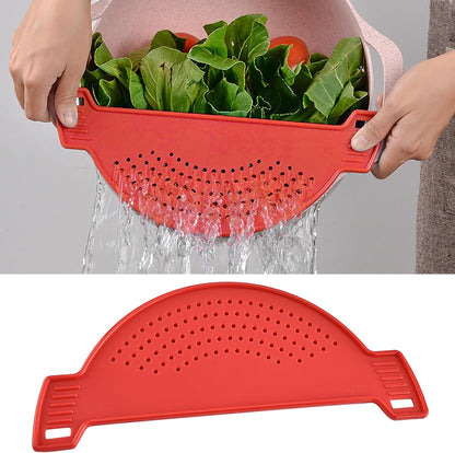 Drain basket washing rice filter leak-proof baffle kitchen gadget pot side drainer strainer screen drainer - Deliverrpk