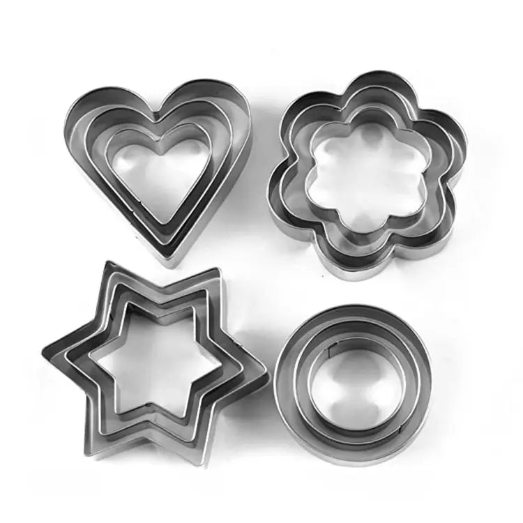 12 Pcs Set Stainless Steel Cookie Cutter Biscuit DIY Mold Star Heart Round Flower Shape Mould Baking Tools - Deliverrpk