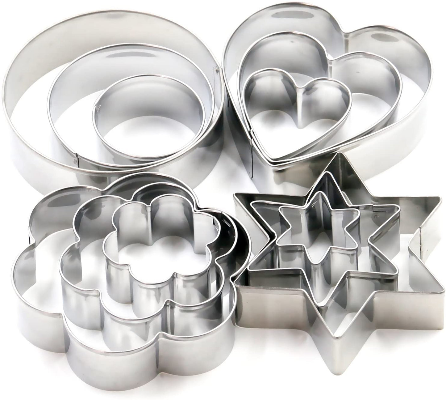 12 Pcs Set Stainless Steel Cookie Cutter Biscuit DIY Mold Star Heart Round Flower Shape Mould Baking Tools - Deliverrpk