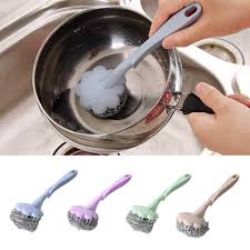 Stainless Steel Long Handle Wire Ball Brush Kitchen Hanging Cleaning Brush Pan Kitchen Dish Handle Washing Tool - Deliverrpk