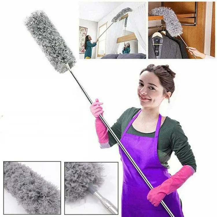 Microfiber Duster Extendable with 2m Extra Long Handle, Hand Duster, Bendable Head and Chenille Head, Washable Feather Dusters for Cleaning Cobwebs Ceilings Fans Cars - Deliverrpk