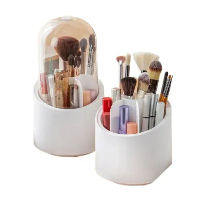 Makeup Brush Holder, 360 Rotating Makeup Organizer with Clear Cover Cosmetics Storage Display Case, with 7 Compartments - Deliverrpk