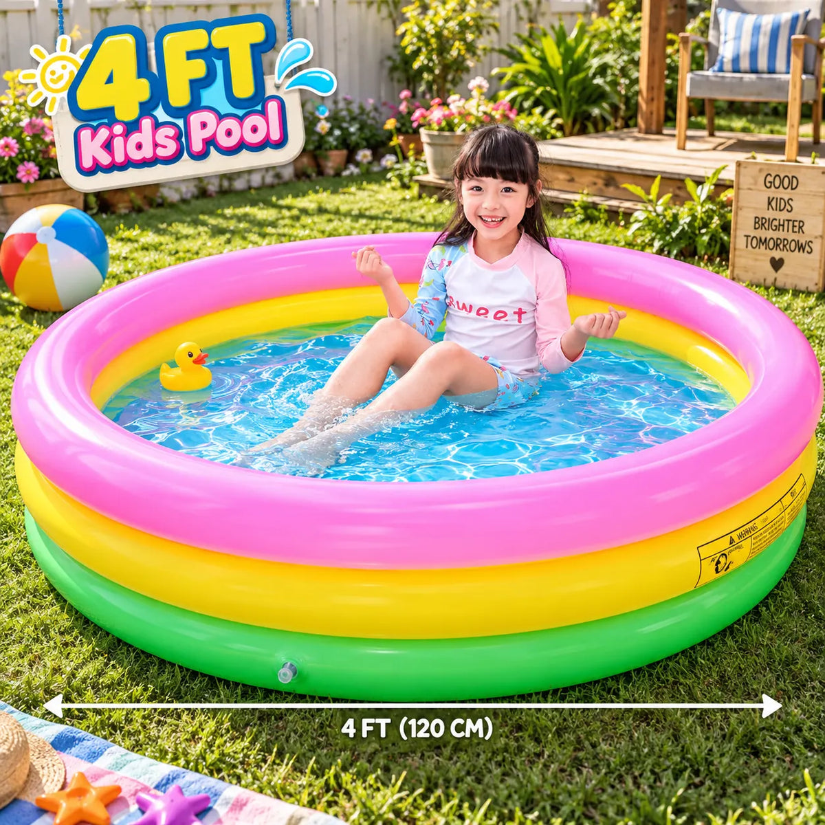 4 FT Intex Rainbow Swimming Pool for Kids Inflatable Summer Pool