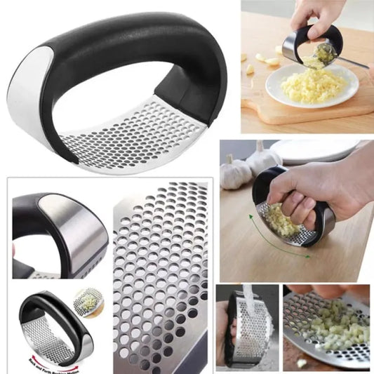 Manual garlic press rocker with handle stainless steel garlic crusher squeezer slicer mincer metal ginger garlic chopper kitchen gadget tool garlic cutter creative hand press garlic tools kitchen gadgets tool for garlic paste - Deliverrpk