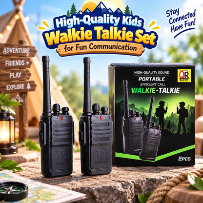 Two black QR branded walkie-talkies 