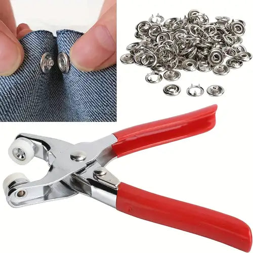 Metal Snaps Buttons 9.5mm with Fastener Pliers Tool Kit Five Buckle Set Sewing Free Buttons Set for Diy Crafts Home Sewing Accessories - Deliverrpk