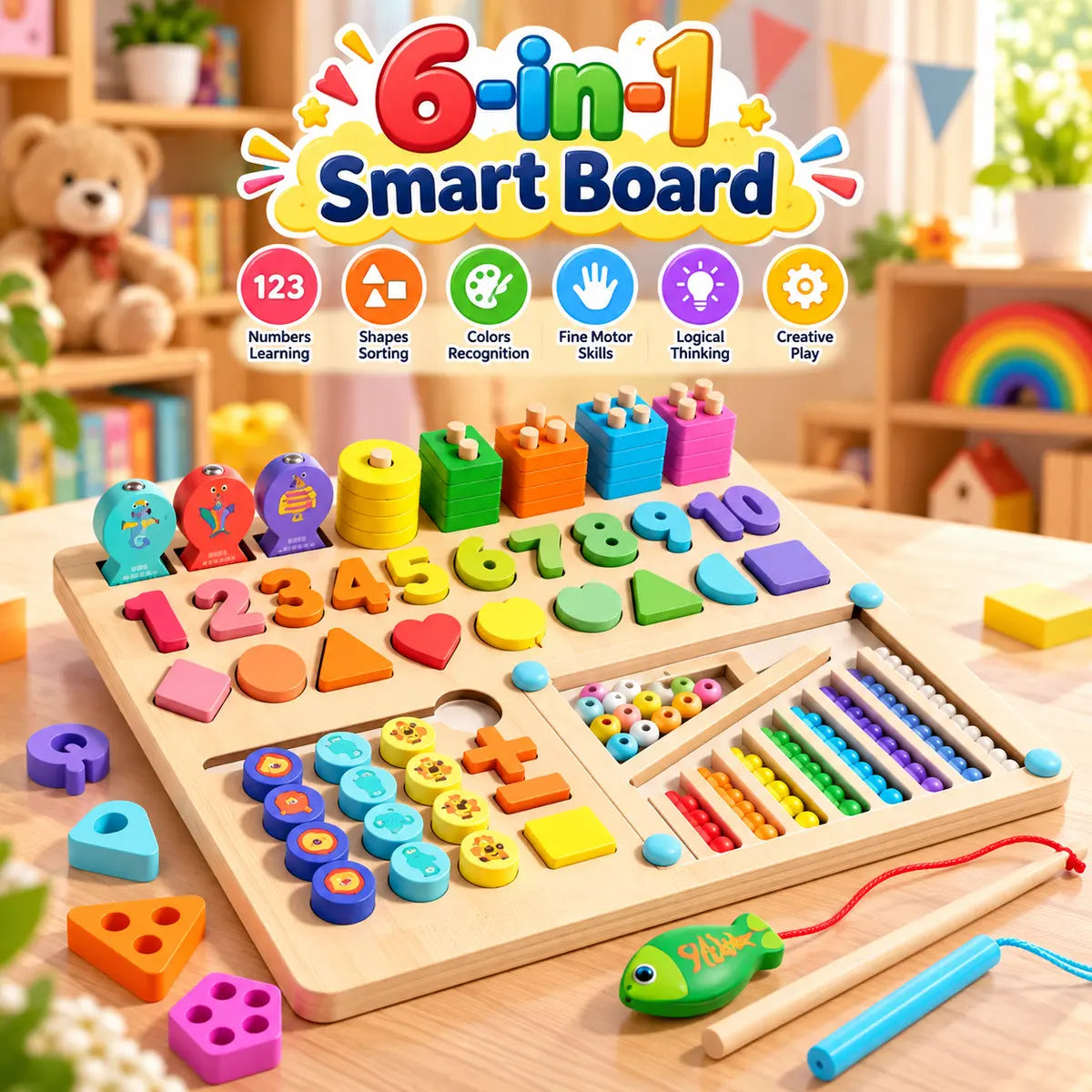 6-in-1 Montessori Wooden Smart Board - Deliverrpk.