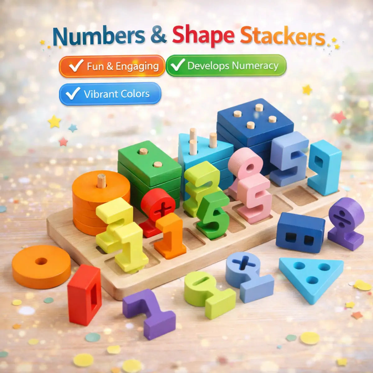 Wooden Number Board for Kids Counting Sorting Stacking Montessori Learning Toy