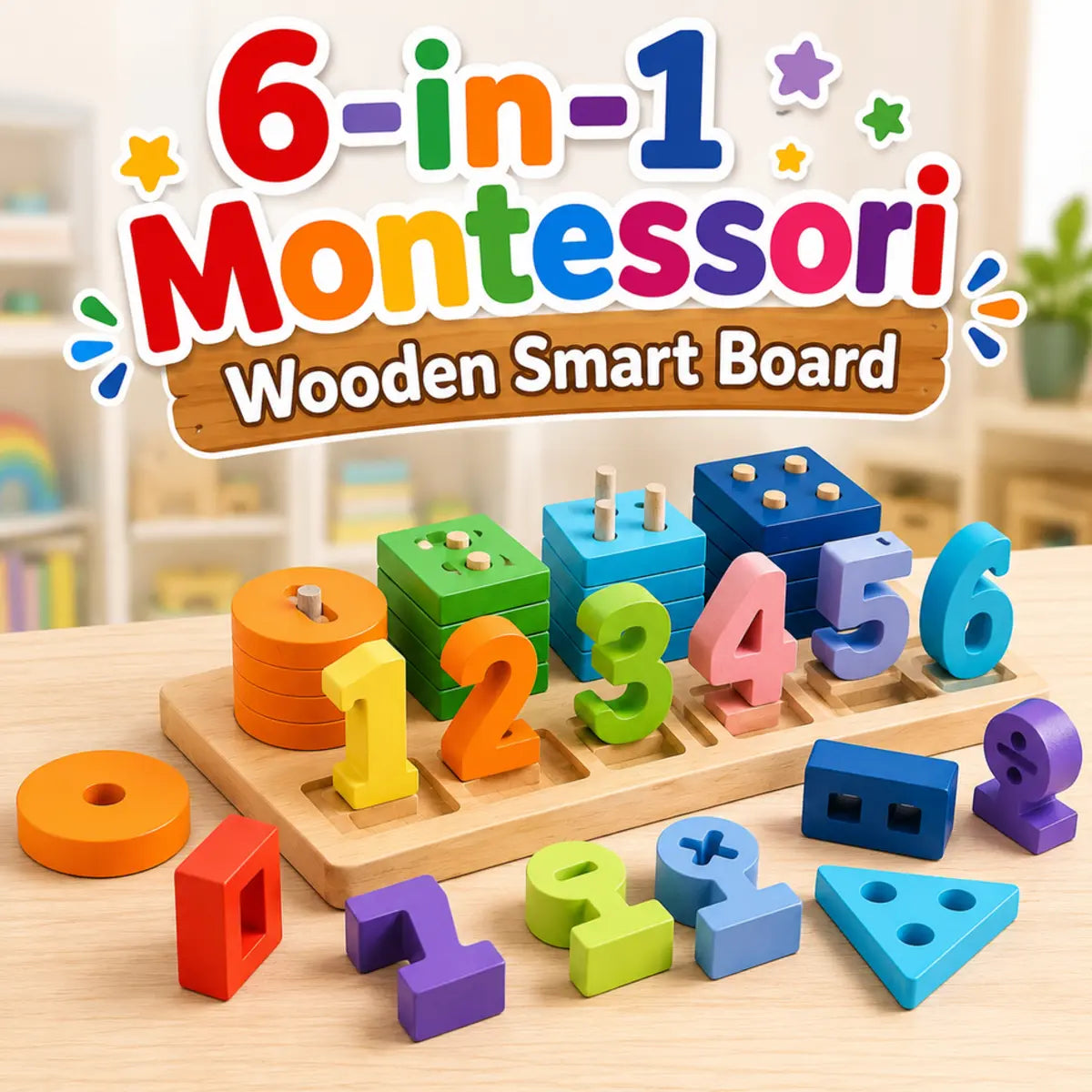 Wooden Number Board for Kids Counting Sorting Stacking Montessori Learning Toy