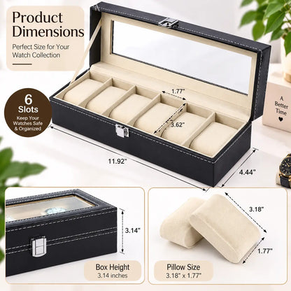 6 Slot Watch Organizer Box for Watch Storage and Display