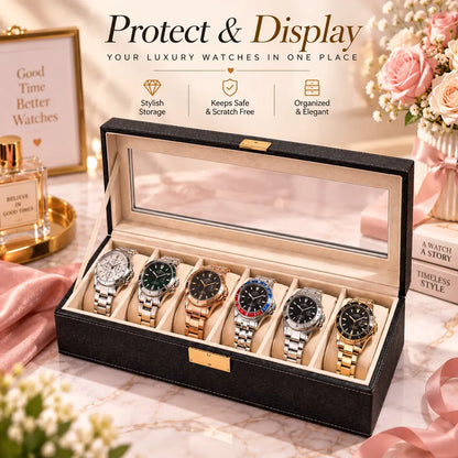 6 Slot Watch Organizer Box for Watch Storage and Display