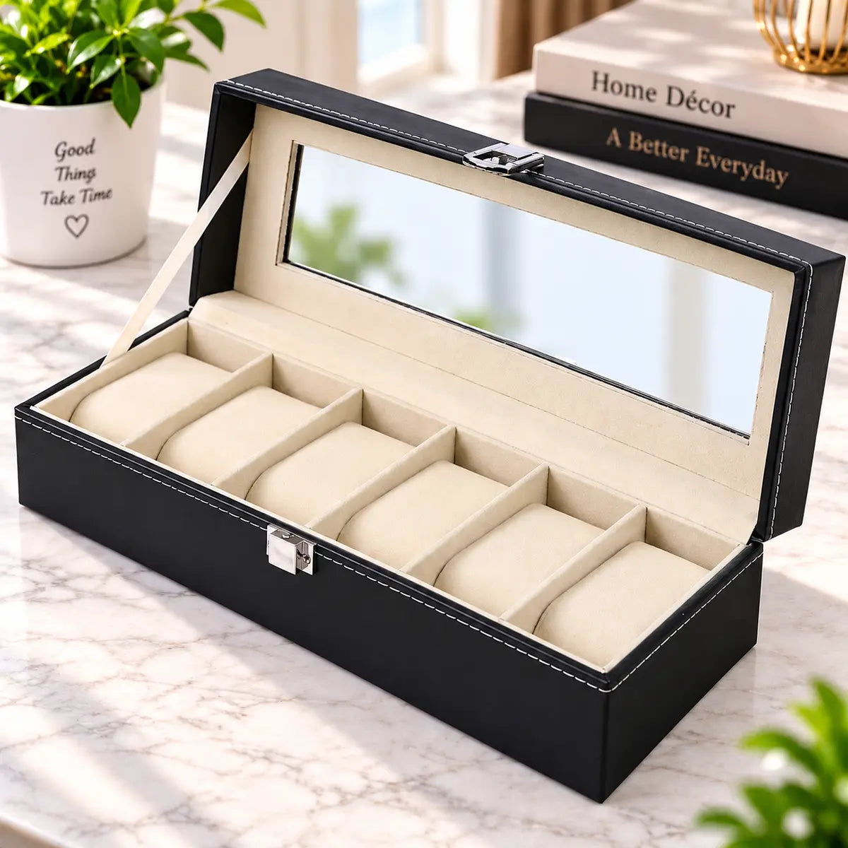 6 Slot Watch Organizer Box for Watch Storage and Display