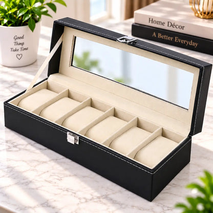 6 Slot Watch Organizer Box for Watch Storage and Display