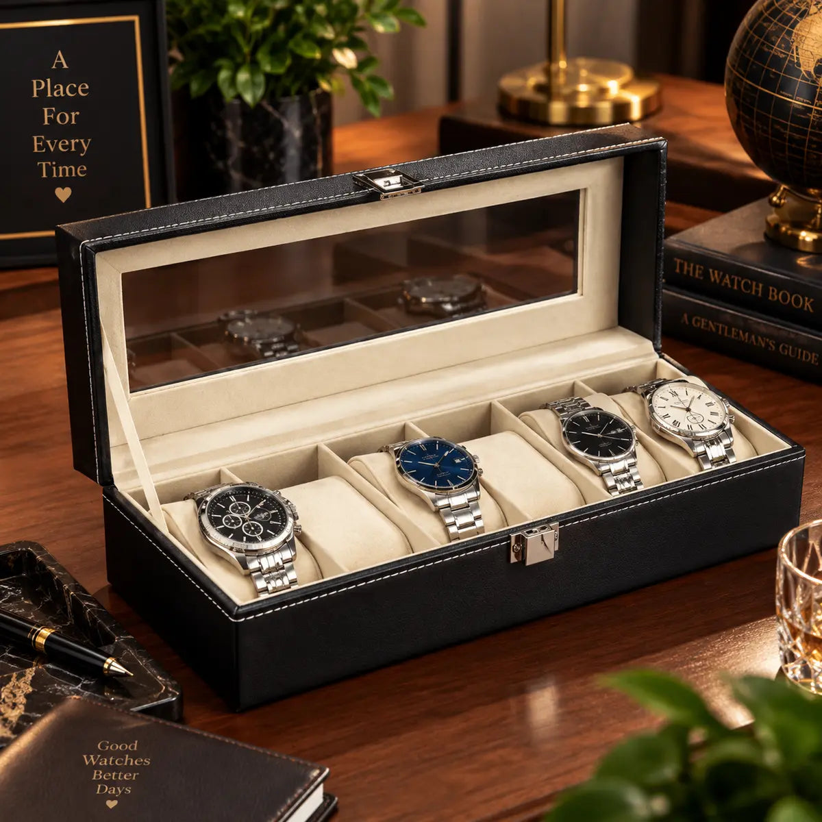 6 Slot Watch Organizer Box for Watch Storage and Display