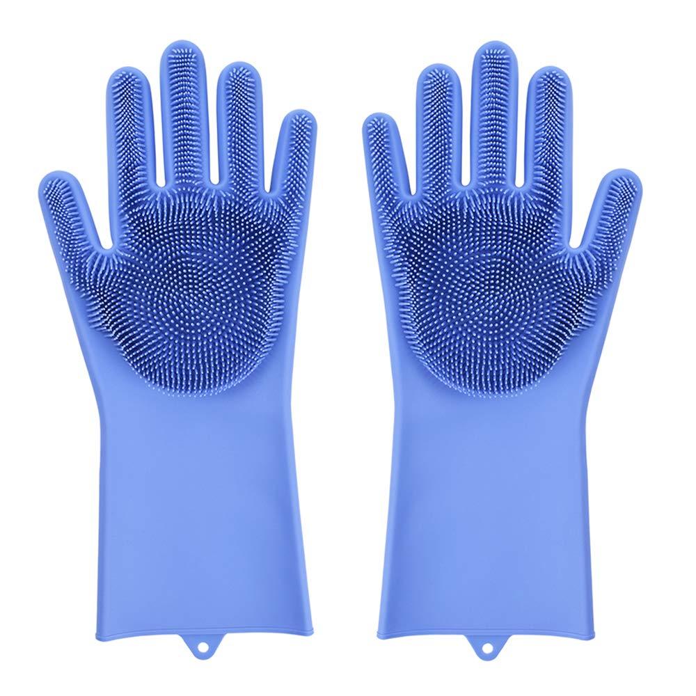 Magic Dish washing Gloves with scrubber, Silicone Cleaning Reusable Scrub Gloves for Wash Dish,Kitchen, Bathroom(Blue,1 Pair: Right + Left Hand) Deliverrpk