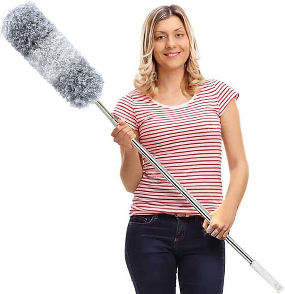 Microfiber Feather Duster Extendable Cobweb Duster with 100 inches Extra Long Pole, Bendable Head & Scratch-Resistant Hat for Cleaning Ceiling Fan, High Ceiling, Blinds, Furniture & Cars - Deliverrpk