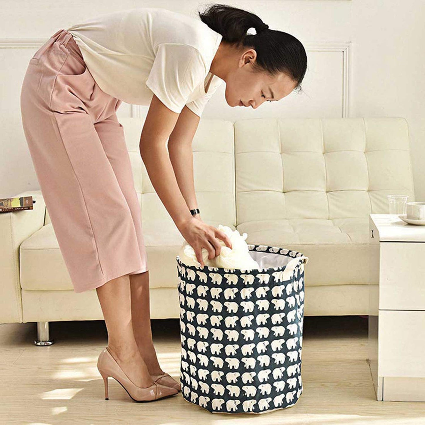 Folding Cotton Fabric Waterproof Laundry Basket Dirty Clothes Toy Storage Basket - Multi Design Deliverrpk