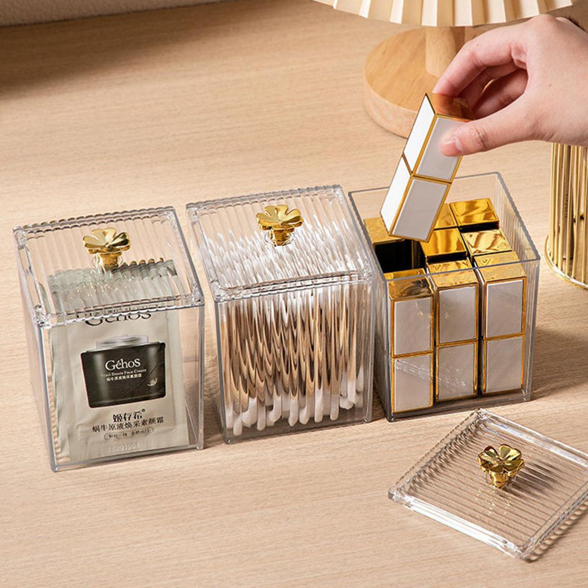 Makeup Cotton Pad Swabs Storage Holder Box Portable INS Multifunction Desk Tray with Lid Transparent Acrylic Cosmetic Container Crystal Jewelry Organizer Case - Deliverrpk