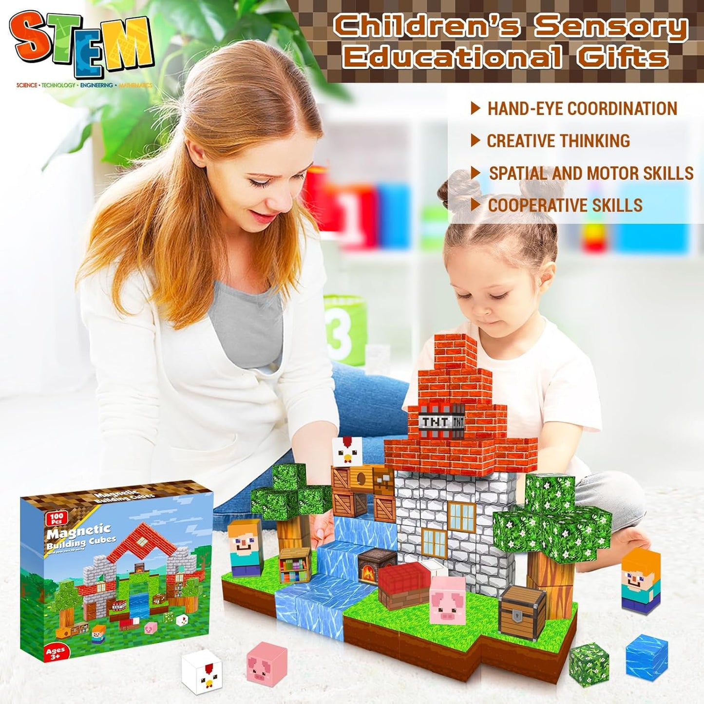 Minecraft Magnetic Building Blocks Cubes 100pc