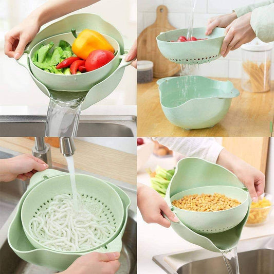 Multifunctional 2-in-1 Large Colander Strainer Wheat Straw Household Fruit Plate Plastic Rinse Fruit Vegetables Wash Basin Rice Bowl Drainer Kitchen Basket Washing Ice Bucket/Sink Storage - Deliverrpk